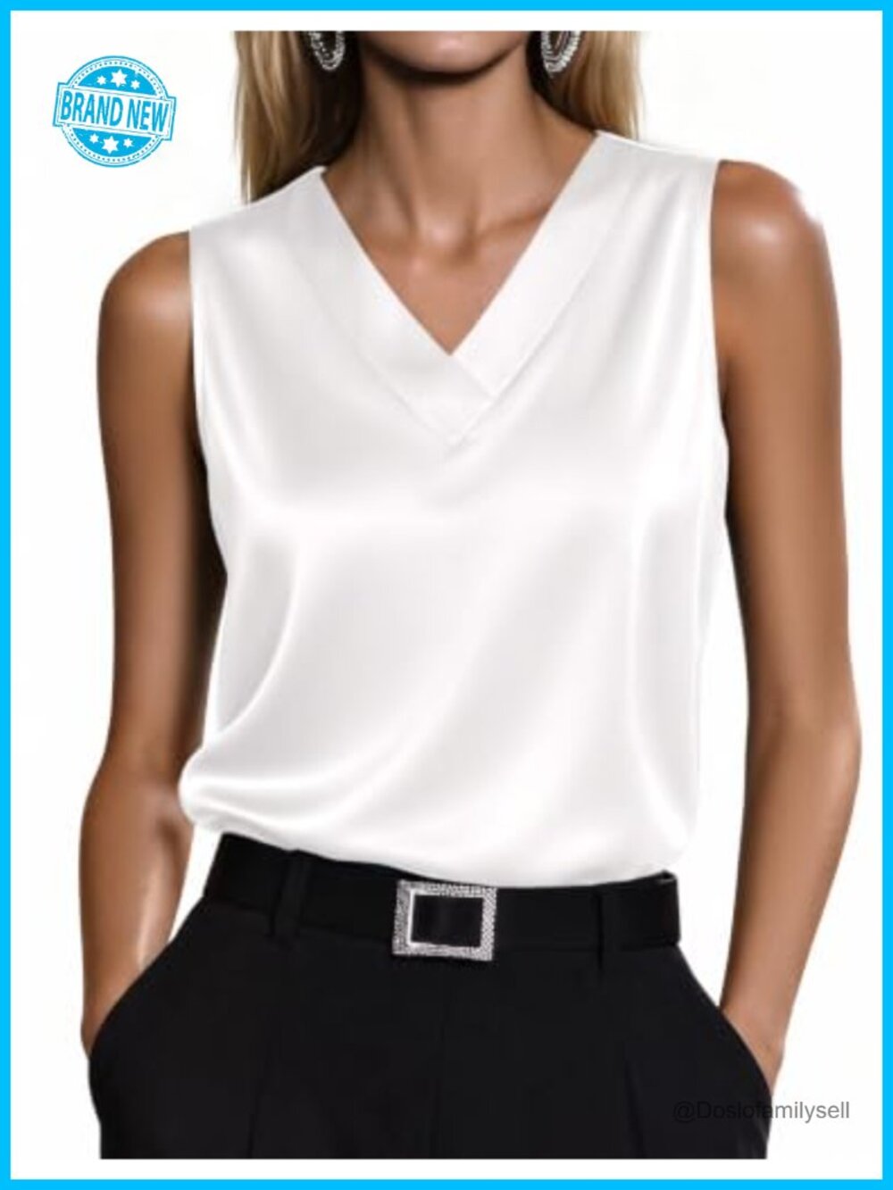 Satin V Neck Tank Top Sleeveless Camisole Blouse for Women Work Casual